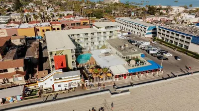 an overhead view of a city with buildings and a street at Surfer Beach Hotel in San Diego