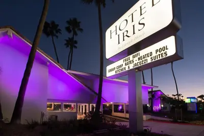 a building with purple lights in front of it at Hotel Iris - Mission Valley-San Diego Zoo-SeaWorld in San Diego
