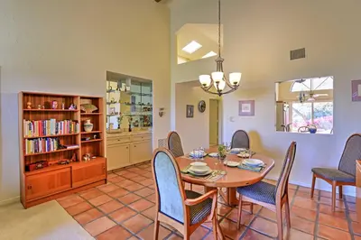 a dining room with a table and chairs at Borrego Springs Condo with Private Patio and Views! in Borrego Springs