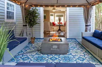 a patio with a fire pit on a patio at The Heart of Julian in Julian