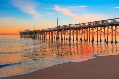a pier on the beach with the ocean at 201 Amethyst Avenue in Newport Beach