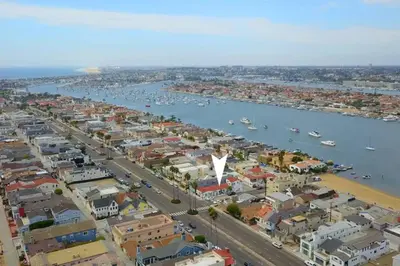 an aerial view of a city with a harbor at 1000#5 Premier Modern Home w View, Parking, and AC in Newport Beach