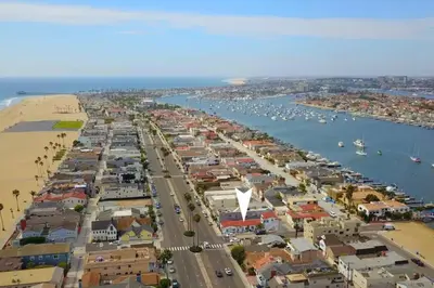 an aerial view of a harbor with boats in the water at 1000#5 Premier Modern Home w View, Parking, and AC in Newport Beach
