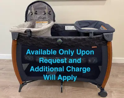 a suitcase with a sign that reads available only upon request and additional charge will apply at Luxurious Furnished Studio w Full Kitchen in SD in San Diego