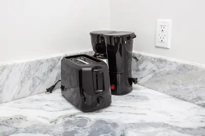 a blender sitting on top of a marble counter at One Bedroom Apartment with San Diego Downtown View in San Diego