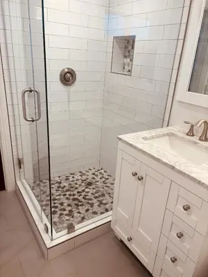 a bathroom with a shower and a sink at California Getaway in San Clemente