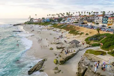 a group of people on a beach near the ocean at The Rosemont II - La Jolla Luxury in San Diego