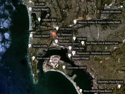 a map of the approximate location of a resort at Live like a local - Studio with huge backyard in San Diego