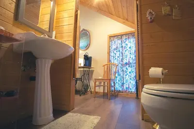a bathroom with a sink and a toilet at Tucker Peak Lodge in Julian