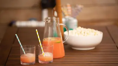 a table with three glasses of juice and a bowl of rice at Hamilton II by AvantStay Beach House Rooftop Deck Newly Renovated Bungalow in San Diego