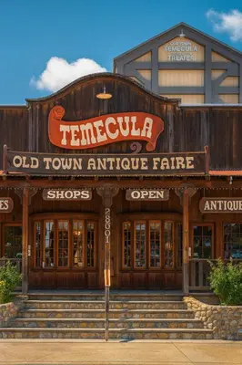 an old town antique fair building with a large sign at Wildflower Haven room in Hemet