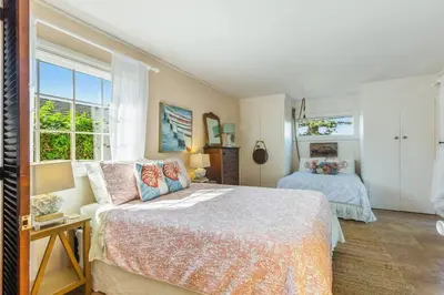 a bedroom with two beds and a window at Oceanview, Walk To Beach, Fire Pit in Carlsbad