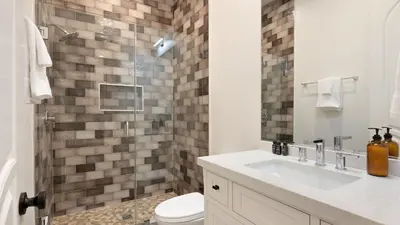 a bathroom with a sink and a toilet and a shower at Pinot Point by AvantStay Massive Estate 10 mins from Temecula Wineries in Temecula