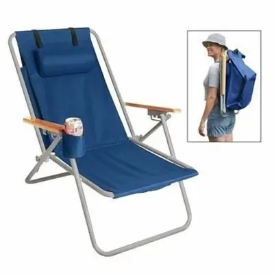 a blue folding chair with a backpack next to it at the Newport Family Peninsula Beach House in Newport Beach