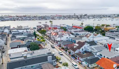 an aerial view of a city with a harbor at 129 Opal Ave B in Newport Beach