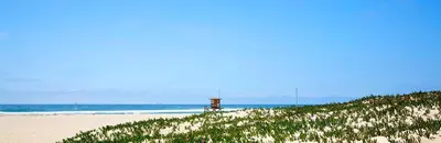 a lighthouse on a beach with the ocean in the background at 313 E Bay Ave A & B in Newport Beach